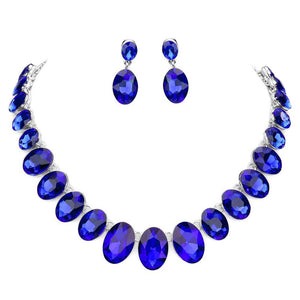 Blue Oval Stone Link Evening Necklace. Wear together or separate according to your event, versatile enough for wearing straight through the week, perfectly lightweight for all-day wear, coordinate with any ensemble from business casual to everyday wear, the perfect addition to every outfit.