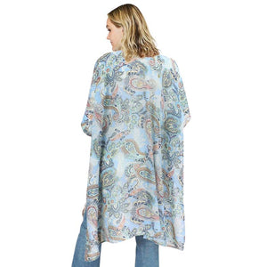 Blue Paisley Patterned Cover Up Kimono Poncho, beautifully paisley-patterned Poncho is made of soft and breathable material that amps up your real and gorgeous look with a perfect attraction anywhere, anytime. Its eye-catchy design makes you stand out. Coordinate this cover-up kimono with any ensemble to finish in perfect style and get ready to receive beautiful compliments.