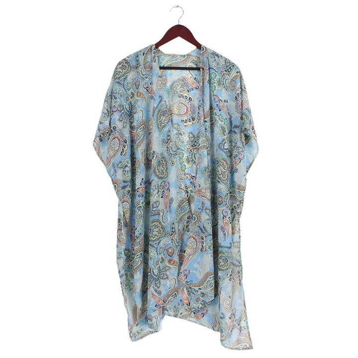 Blue Paisley Patterned Cover Up Kimono Poncho, beautifully paisley-patterned Poncho is made of soft and breathable material that amps up your real and gorgeous look with a perfect attraction anywhere, anytime. Its eye-catchy design makes you stand out. Coordinate this cover-up kimono with any ensemble to finish in perfect style and get ready to receive beautiful compliments.