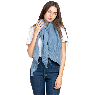 Plain Solid Triangle Scarf Shawl - Blue
