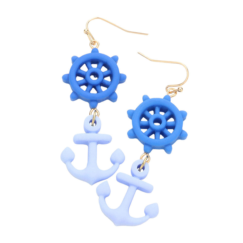 Blue Polymer Clay Ship Wheel Anchor Link Dangle Earrings, turn your ears into a chic fashion statement with these ship wheel dangle earrings! The beautifully crafted design adds a gorgeous glow to any outfit. Awesome gift for birthdays, anniversaries, Valentine’s Day, etc.