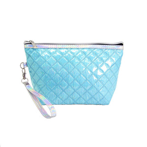 Blue Quilted Shiny Puffer Pouch Bag, small colorful shiny puffer pouch bag, perfect for money, credit cards, keys or coins, comes with a wristlet for easy carrying, light and simple. Put it in your bag and find it quickly with it's bright colors. Great for running small errands while keeping your hands free. 