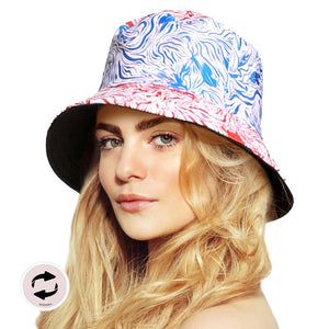 Blue Reversible Abstract Patterned Bucket Hat, Before running out the door under the sun, you’ll want to reach for this reversible abstract-patterned bucket hat for comfort & beauty. It's the perfect outfit for while on a beach, on a tour, outing, party, or walking under the sun. Fantastic summer & spring gift accessory!