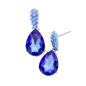 Blue Rhodium  Crystal Teardrop Rhinestone Pave Evening Earrings, Add a pop of color to your ensemble, just the right amount of shimmer & shine, touch of class, beauty and style to any special events. These ultra-chic rhinestone earrings will take your look up a notch and add a gorgeous glow to any outfit with a touch of perfect class. Jewelry that fits your lifestyle and makes your moments awesome! 