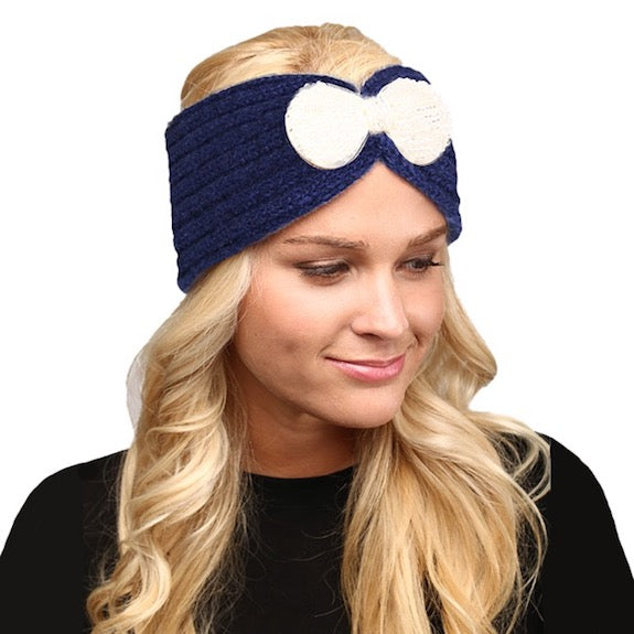 Blue Soft Knit Accented Plush Bow Detailed Warm Winter Headband Ear Warmer, soft & fuzzy ear warmer headband will shield your ears from wintry cold weather ensures all day comfort, shimmery headband creates trendy look, toasty & fashionable. Perfect Gift Birthday, Holiday, Christmas, Stocking Stuffer, Anniversary, Loved One