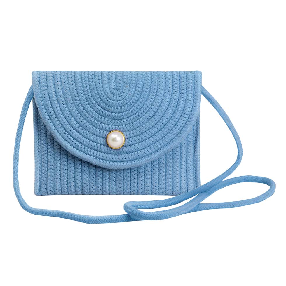 Blue Solid Color With Pearl Button Straw Micro Crossbody Bag, perfectly goes with any outfit and shows your trendy choice to make you stand out on your special occasion. Carry out this straw micro crossbody bag while attending a special occasion. Perfect for carrying makeup, money, credit cards, keys or coins, etc. It's lightweight and perfect for easy carrying. Put it in your bag and find it quickly with its eye-catchy colors. 