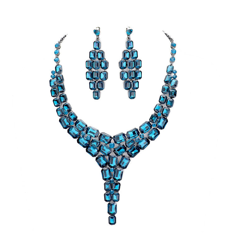 Blue Special Occasion Crystal Statement Drop Evening Necklace. Beautifully crafted design adds a gorgeous glow to any outfit. Jewelry that fits your lifestyle! Perfect Birthday Gift, Anniversary Gift, Mother's Day Gift, Anniversary Gift, Graduation Gift, Prom Jewelry, Just Because Gift, Thank you Gift.