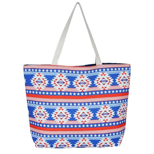 Blue Star Stripe Blue Aztec Print Beach Tote Shopper Bag is great if you are out shopping, going to the pool or beach, this bright tote bag is the perfect accessory. Spacious enough for carrying all your essentials. Great Beach, Vacation, Pool, Birthday Gift, Anniversary Girl, Paint Shopper Bag, The Must Have Accessory! 