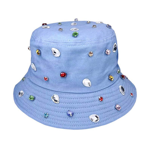 Sombrero de pescador adornado con piedras - Azul