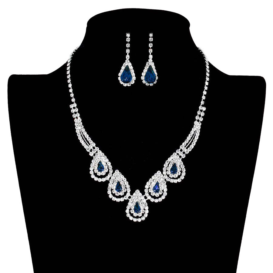 Blue Teardrop Accented Rhinestone Necklace, Beautifully crafted design adds a gorgeous glow to any outfit. Jewelry that fits your lifestyle! stunning jewelry set will sparkle all night long making you shine out like a diamond. perfect for a night out on the town or a black tie party, Perfect Gift, Birthday, Anniversary, Prom, Mother's Day Gift, Thank you Gift.