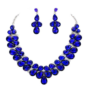 Blue Teardrop Stone Cluster Evening Necklace, These gorgeous Stone pieces will show your class in any special occasion. The elegance of these Stone goes unmatched, great for wearing at a party! stunning jewelry set will sparkle all night long making you shine out like a diamond. perfect for a night out or a black tie party. Awesome gift for  Birthday, Anniversary, Prom, Mother's Day Gift, Sweet 16, Wedding, Bridesmaid.