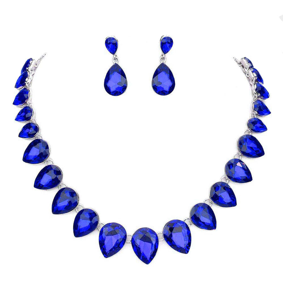 Blue Teardrop Stone Link Evening Necklace. Wear together or separate according to your event, versatile enough for wearing straight through the week, perfectly lightweight for all-day wear, coordinate with any ensemble from business casual to everyday wear, the perfect addition to every outfit.