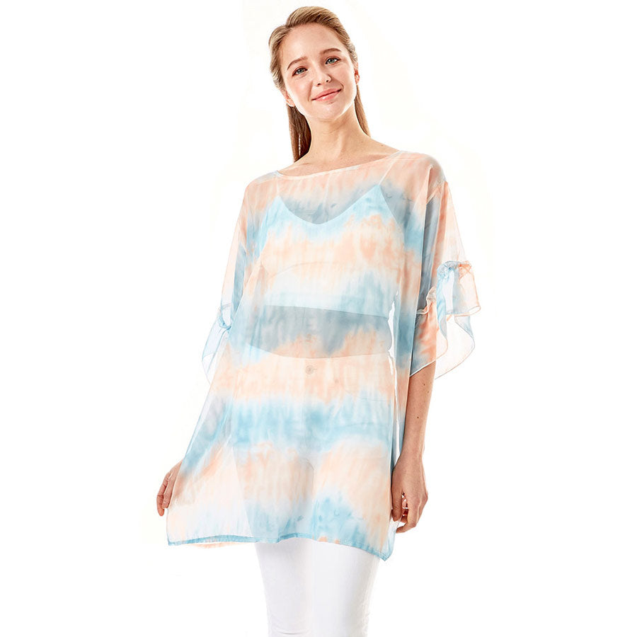 Blue Tie Dye Cover Up Poncho, When you're not feeling your outfit, it's easy than you think to change it up with this trendy classic poncho. This cover up drapes over your favorite tanks, tees, and more for added flair, and the Tie Dye print add playful movement to your look.