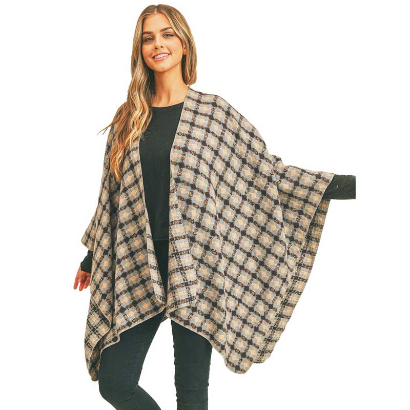 Blue Trendy Plaid Check Pattern Ruana, the perfect accessory, luxurious, trendy, super soft chic capelet, keeps you warm and toasty. You can throw it on over so many pieces elevating any casual outfit! Match well with jeans and T-shirts with these poncho ruana, Stay trendy and comfortable! Have it for your winter wardrobe with out any doubt.  Awesome winter gift accessory!