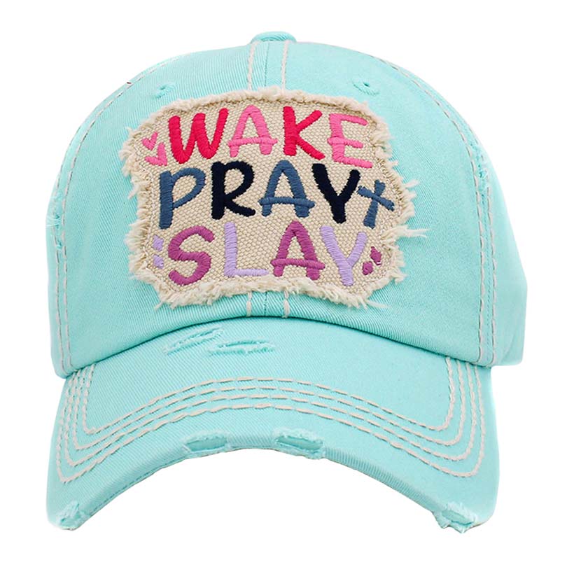 Blue Wake Play Slay Vintage Baseball Cap, A beautiful & cool religion-themed vintage cap that will not only save a bad hair day but also amps up your beauty to a greater extent. This Wake Play Slay message embroidered baseball hat is made for you. It's fully adjustable and easy to wear in the perfect style! Perfect to keep your hair away from your face while exercising, running, playing tennis, or just taking a walk outside.