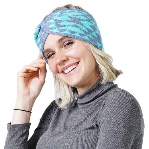 Blue Western Pattern Knit Headband. Whether you're having a bad hair day, want to wear a pony tail, or have gorgeous cascading curls. This head warmer tops off your style with the perfect touch, knotted headband creates a cozy, trendy look, both comfy and fashionable with a pop of color. Perfect for ice-skating, skiing, camping, or any cold activities. This Head Warmer makes a perfect gift for your loved ones!