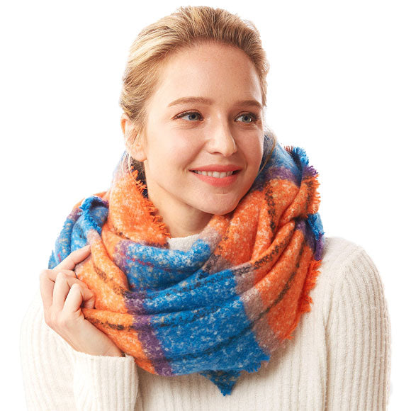 Blue Winter Acrylic Colorful Plaid Check Infinity Scarf, accent your look with this soft, highly versatile plaid scarf. A rugged staple brings a classic look, adds a pop of color & completes your outfit, keeping you cozy & toasty. Perfect Gift Birthday, Holiday, Christmas, Anniversary, Valentine's Day