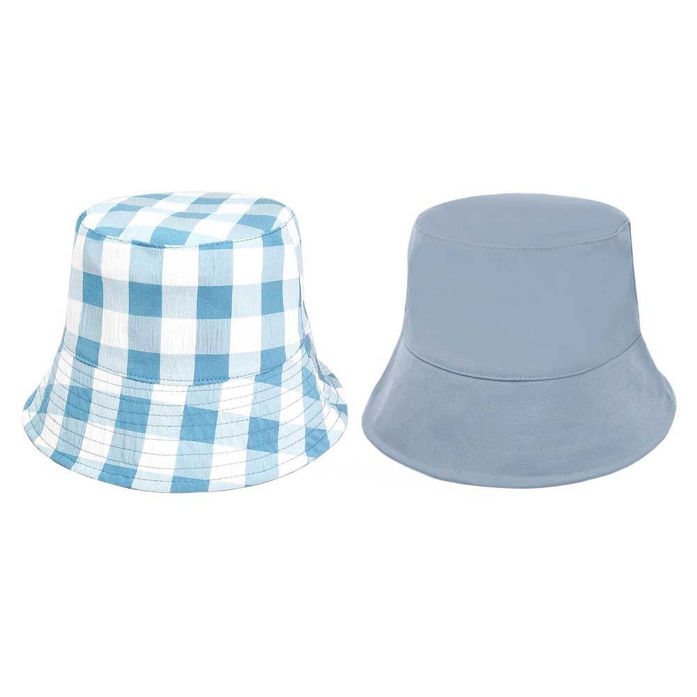Blue Wired Brim Plaid Check Patterned Reversible Bucket Hat, show your trendy side with this Plaid Check Patterned bucket hat. Have fun and look Stylish. You can easily fold this bucket hat and put it in any backpack. Perfect for that bad hair day, or simply casual everyday wear; Great gift for that fashionable on-trend friend. Perfect Gift Birthday, Holiday, Christmas.