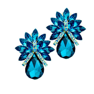 Blue Zicron Glass Crystal Petal Teardrop Clip On Earrings. Beautifully crafted design adds a gorgeous glow to any outfit. Jewelry that fits your lifestyle! Perfect Birthday Gift, Anniversary Gift, Mother's Day Gift, Anniversary Gift, Graduation Gift, Prom Jewelry, Just Because Gift, Thank you Gift.