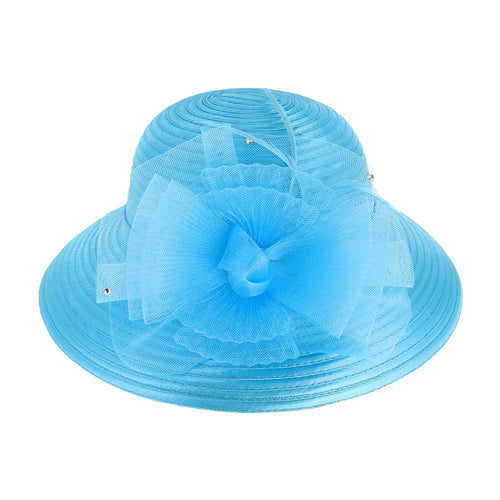 Sombrero elegante con lazo de malla - Circón azul
