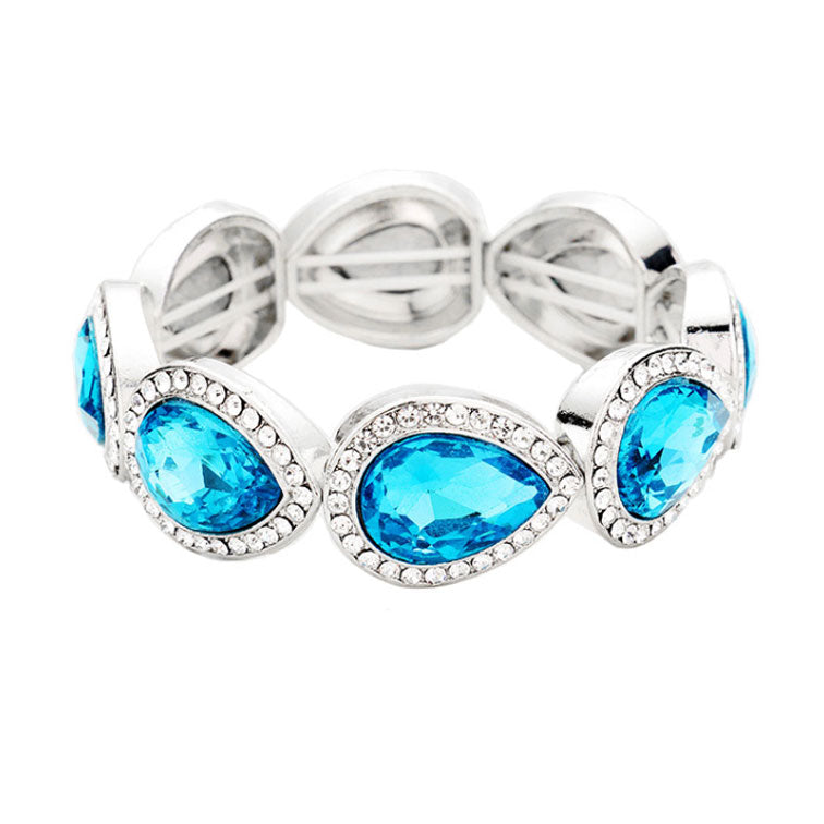 Blue Zicron Rhinestone Trim Teardrop Crystal Stretch Evening Bracelet, Get ready with these Stretch Bracelet, put on a pop of color to complete your ensemble. Perfect for adding just the right amount of shimmer & shine and a touch of class to special events. Perfect Birthday Gift, Anniversary Gift, Mother's Day Gi