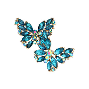 Blue Zicron Round Marquise Stone Cluster Butterfly Evening Earrings. Beautifully crafted design adds a gorgeous glow to any outfit. Jewelry that fits your lifestyle! Perfect Birthday Gift, Anniversary Gift, Mother's Day Gift, Anniversary Gift, Graduation Gift, Prom Jewelry, Just Because Gift, Thank you Gift.