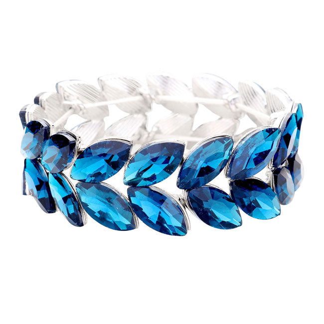 Blue Zircon Marquise Glass Crystal Stretch Evening Bracelet. This Crystal Evening Stretch Bracelet sparkles all around with it's surrounding, stretch bracelet that is easy to put on, take off and comfortable to wear. It looks modern and is just the right touch to set off. Perfect jewelry to enhance your look. Awesome gift for birthday, Anniversary, Valentine’s Day or any special occasion.