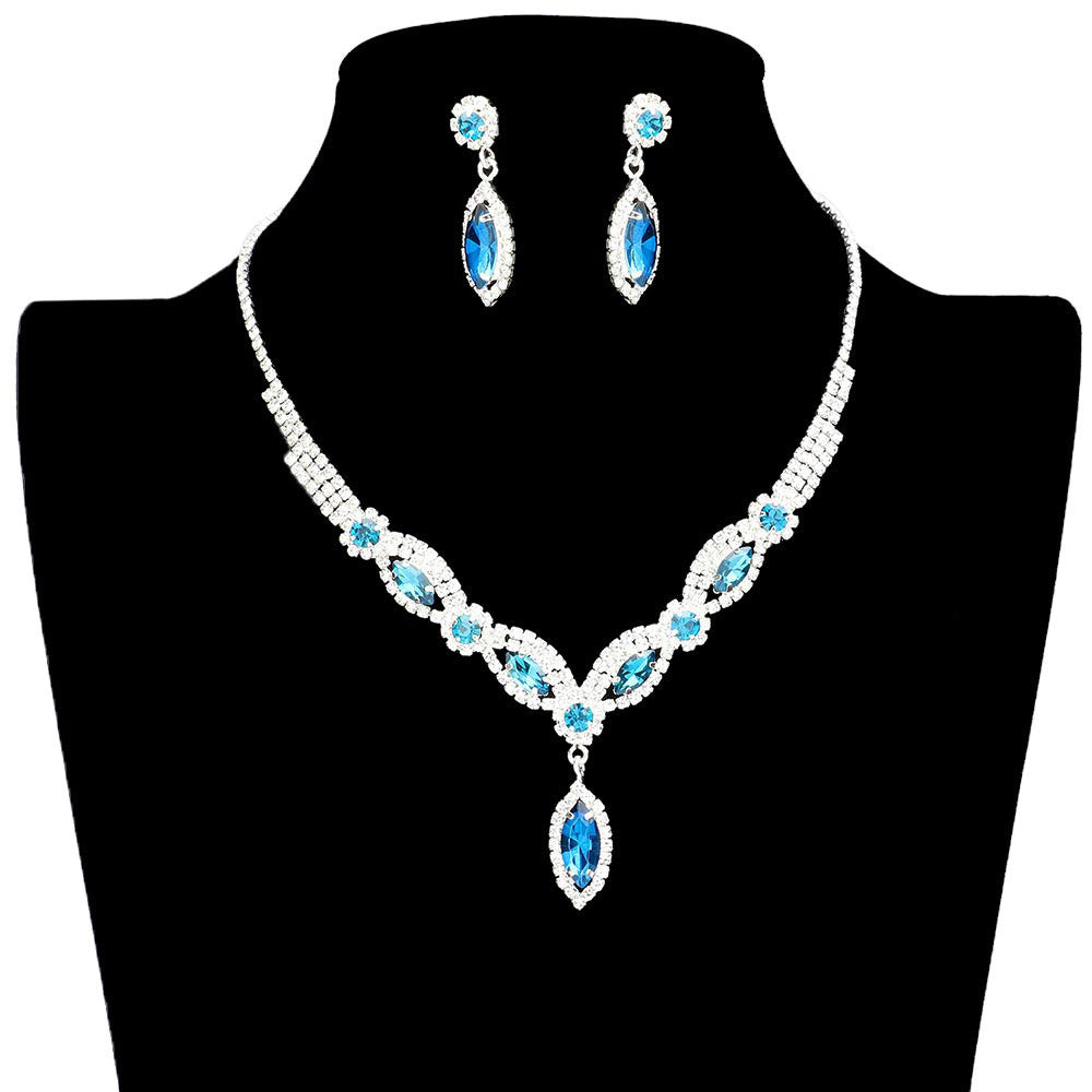 Blue Zircon Marquise Stone Accented Rhinestone Necklace, These gorgeous stone-accented jewelry sets will show your perfect beauty & class on any special occasion. The elegance of these stones goes unmatched. Great for wearing at a party! Perfect for adding just the right amount of glamour and sophistication to important occasions. These classy marquise rhinestone jewelry sets are perfect for parties, weddings, and evenings. Awesome gift for birthdays, anniversaries, Valentine’s Day, or any special occasion.