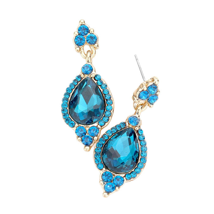 Blue Zircon Post Back Teardrop Centered Dangle Evening Earrings. Get ready with these bright earrings, put on a pop of color to complete your ensemble. Perfect for adding just the right amount of shimmer & shine and a touch of class to special events. Perfect Birthday Gift, Anniversary Gift, Mother's Day Gift, Graduation Gift.