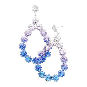 Blue and Purple Floral Open Teardrop Ombre Evening Earrings, are beautifully decorated to dangle on your earlobes on special occasions for making you stand out from the crowd. Wear these evening earrings to show your unique yet attractive & beautiful choice. Coordinate these round stone earrings with any special outfit to draw everyone's attention. Perfect jewelry gift to expand a woman's fashion wardrobe with a modern, on-trend style.