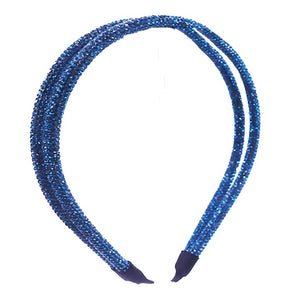 Blue Zircone Double Band Stone Accented Giltzy Bead Padded Crystal Shimmer Headband, soft, shiny headband makes you feel extra glamorous. Push your hair back, add a pop of color and shine to any plain outfit, Goes well with all outfits! Receive compliments, be the ultimate trendsetter. Perfect Birthday Gift, Mother's Day, Easter 