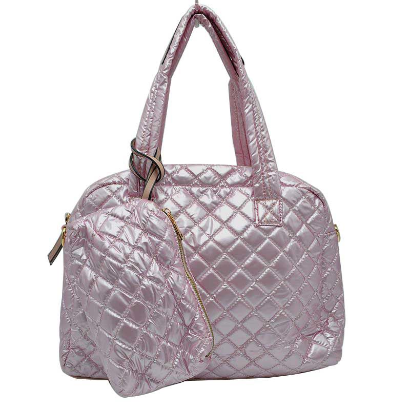 Blush 2 N 1 Large Quilted Tote Bag With Pouch, has plenty of room to carry all your handy items with ease. It also comes with a removable insert bag that doubles as lining to the bag or can be removed and worn as a shoulder bag. Trendy and beautiful bag that amps up your outlook while carrying. Great for different activities including quick getaways, long weekends, picnics, beach, or even going to the gym! Easy to carry with you in your hands or around your shoulders.