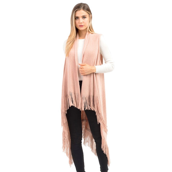 Blush Knit Design Solid Fringe Tassel Knit Poncho Outwear Ruana Cape Vest, the perfect accessory, luxurious, trendy, super soft chic capelet, keeps you warm & toasty. You can throw it on over so many pieces elevating any casual outfit! Perfect Gift Birthday, Holiday, Christmas, Anniversary, Wife, Mom, Special Occasion