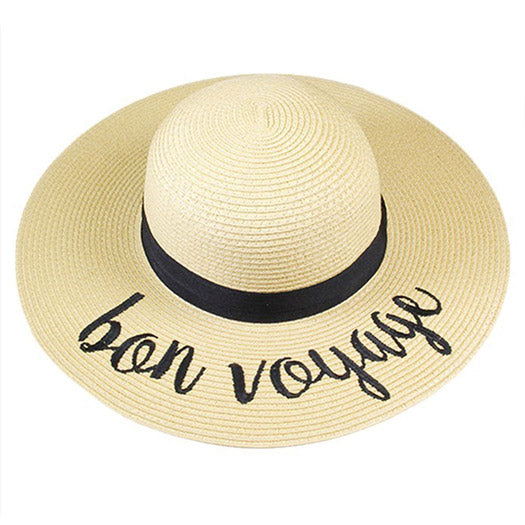 Bon Voyage Embroidery Straw Floppy Sun Hat under the summer sun at the beach, the pool or lake with friends, this sun hat can keep you cool & comfy even when the sun is high in the sky. Vacation Ready, Perfect Birthday Gift, Anniversary Gift, Valentine's day Gift, Mother's day Gift, Beige Sun Hat, Sun Floppy Hat, Beige Straw Hat, Beach Hat