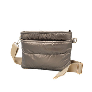 Bronze Solid Puffer Crossbody Bag, Complete the look of any outfit on all occasions with this Solid Puffer Crossbody Bag. Beautiful color variations make this bag fit for any outfit at any place. It offers enough room for your essentials. With a One Inside Zipper Pocket, and a secured Chain Closure at the top. This bag will be your new go-to! Casual, & easy style, can be used for Work, School, Excursions, Going out, Shopping, Parties, etc. Stay trendy!