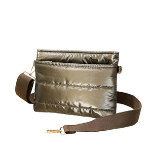 Bronze Glossy Glossy Solid Puffer Crossbody Bag, Complete the look of any outfit on all occasions with this Shiny Puffer Crossbody Bag. This Puffer bag offers enough room for your essentials. With a One Front Zipper Pocket, One Back Zipper Pocket, and a Zipper closure at the top, this bag will be your new go-to! The zipper closure design ensures the safety of your property. The widened shoulder straps increase comfort and reduce the pressure on the shoulder.