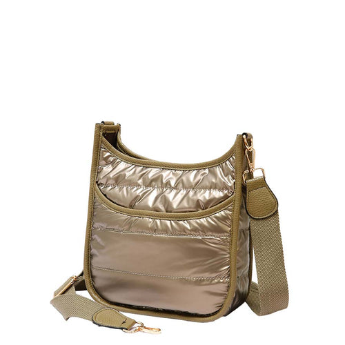 Solid Quilted Shiny Puffer Mini Crossbody Bag - Bronze