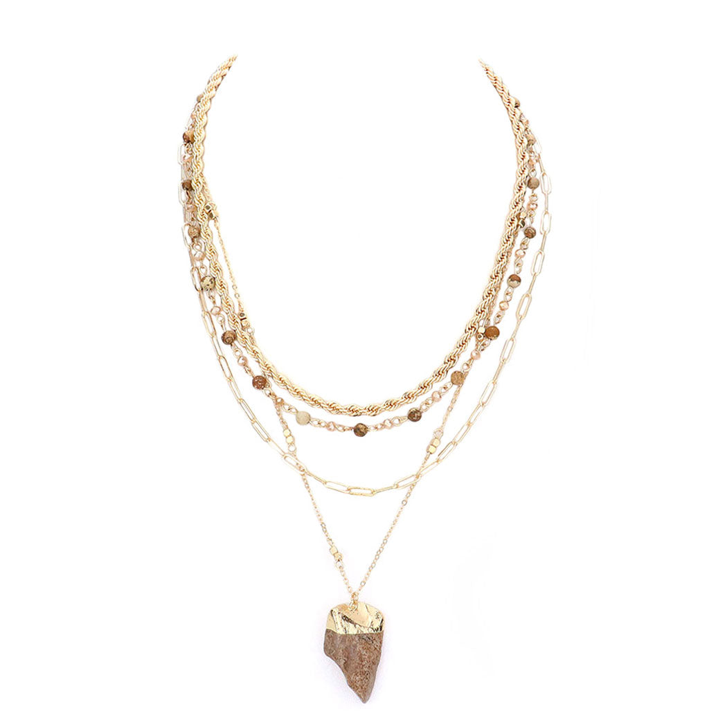 Brown Natural Stone Pendant Triple Layered Necklace, put on a pop of color to complete your ensemble. Perfect for adding just the right amount of shimmer & shine and a touch of class to special events. Perfect Birthday Gift, Anniversary Gift, Mother's Day Gift, Graduation Gift, Prom Jewelry, Thank you Gift.