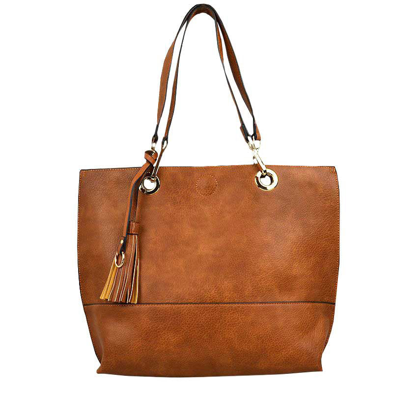Brown 2 N 1 Womens Reversible Tote Shoulder Handbag. Handbag has plenty of room to fit all your items, also comes with a removable insert bag that doubles as lining to the bag, or can be removed and worn as a crossbody bag. Great for different activities including quick getaways, long weekends, picnics, beach or even to go to the gym!  Easy to carry with you in your hands or around your shoulders. This 2 in 1 tote bag is just what the boss lady needs!