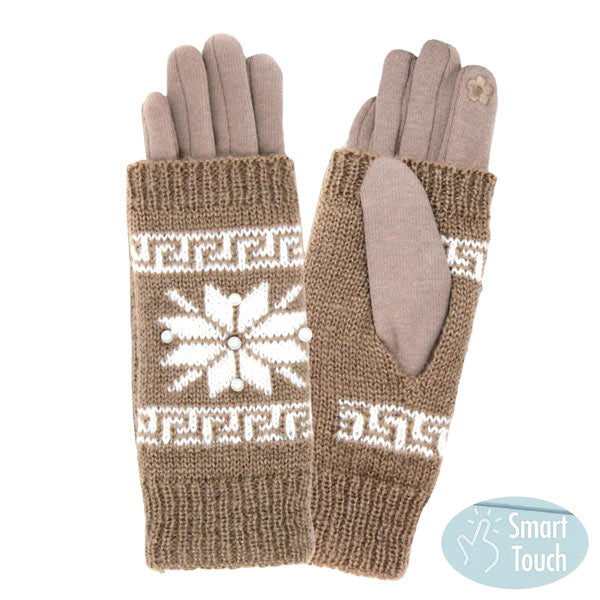 Brown 3 in 1 Knitted Snowflake Pearl Accented Smart Gloves, a pair of gorgeous snowflake themed gloves are practical and fashionable that make you more elegant and charming. They also keep your arms and hands warm enough and save you from the cold weather and chill. It's touchscreen compatible and stretches for a snug fit. Wear with any outfit with a perfect match at any place to add laughter, inspiration & joy to Christmas celebrations.