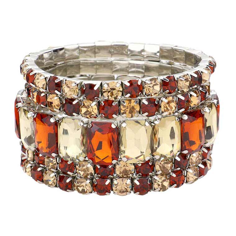 Brown 5PCS Rectangle Round Stone Stretch Multi Layered Bracelets, Add this 5 piece multi layered bracelet to light up any outfit, feel absolutely flawless. perfectly lightweight for all-day wear, coordinate with any ensemble from business casual to everyday wear, put on a pop of color to complete your ensemble. Awesome gift idea for birthday, Anniversary, Valentine’s Day or any special occasion.