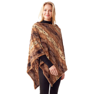 Brown Animal Patterned Faux Fur Soft Poncho, the perfect accessory, luxurious, trendy, super soft chic capelet, keeps you warm and toasty. You can throw it on over so many pieces elevating any casual outfit! Perfect Gift for Wife, Mom, Birthday, Holiday, Christmas, Anniversary, Fun Night Out