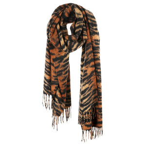 Brown Animal Print Tassel Oblong Scarf, Accent your look with this soft, highly versatile scarf. Great for daily wear in the cold winter to protect you against chill, classic infinity-style scarf & amps up the glamour with plush material that feels amazing snuggled up against your cheeks.