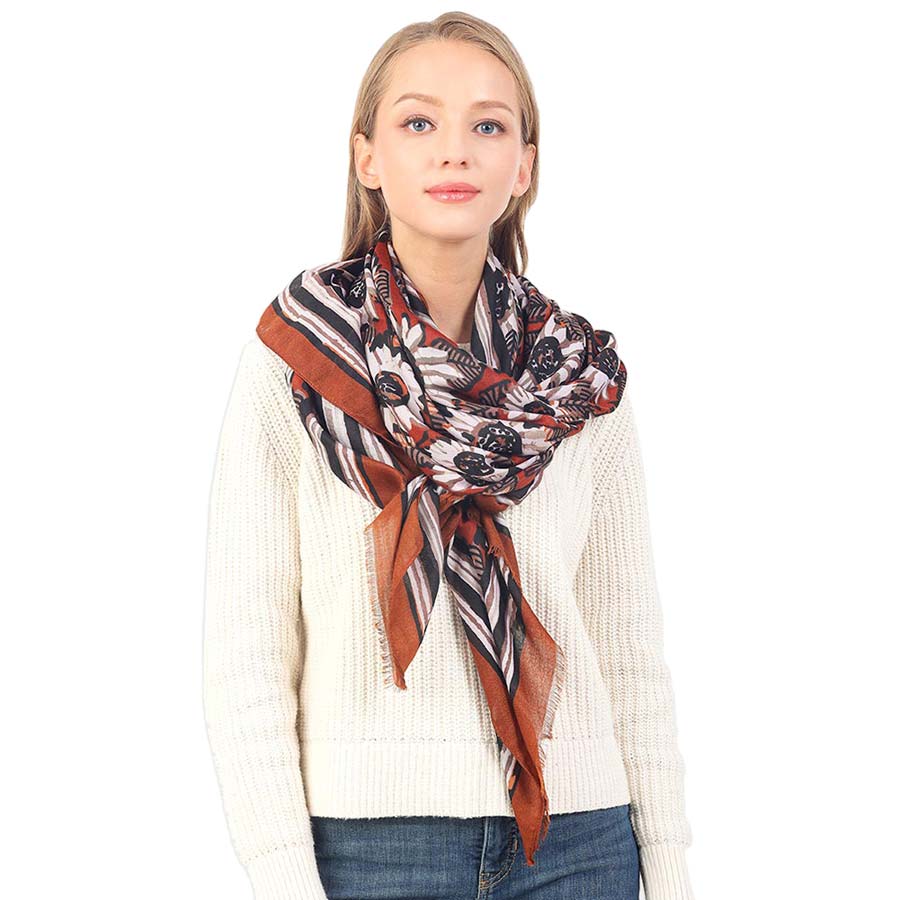 Brown Autumn Sunflower Pattern Oblong Scarf, Accent your look with this soft, highly versatile scarf. It's an on-trend & fabulous scarf that will amp up your beauty & make you stand out with a beautiful sunflower pattern. Great for daily wear in the cold winter to protect you against the chill.
