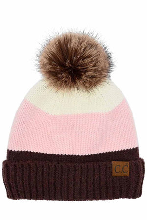 Brown C.C Multi Color Block Stripes Pom Beanie, wear it before running out the door into the cool air to keep yourself warm and toasty and look absolutely beautiful. You’ll want to reach for this toasty beanie to keep you incredibly warm everywhere and every occasion. Accessorize the fun way with this pom hat. It's the autumnal touch you need to finish your outfit in style.