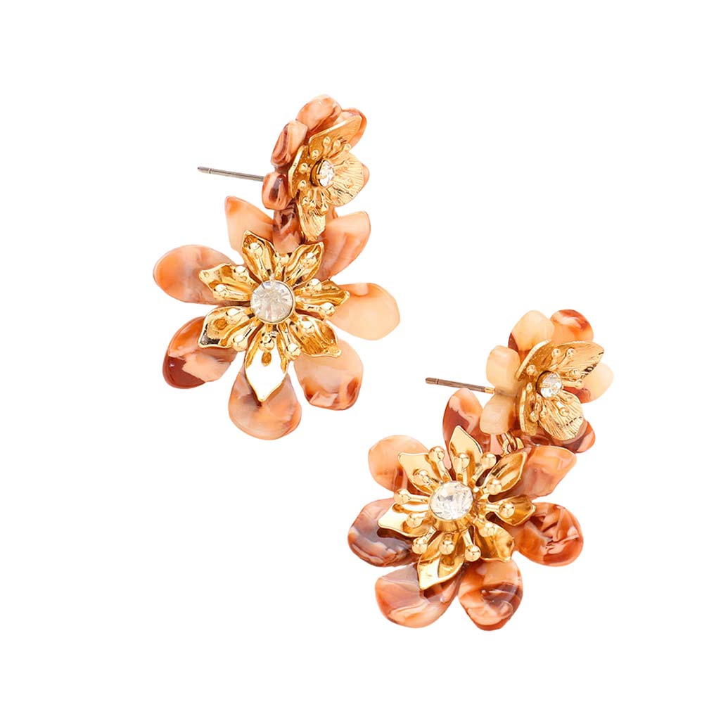 Brown Celluloid Acetate Double Flower Link Dangle Earrings, are stunning & eye-catchy jewelry that fits your lifestyle adding a pop of pretty color. Enhance your attire with these vibrant & beautiful double floral earrings! Adds a touch of nature-inspired beauty to your look with perfect class. It will be your new favorite accessory.
