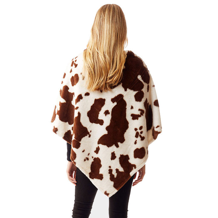 Brown Cow Patterned Soft Faux Fur Poncho, the perfect accessory, luxurious, trendy, super soft chic capelet, keeps you warm and toasty. You can throw it on over so many pieces elevating any casual outfit! Perfect Gift for Wife, Mom, Birthday, Holiday, Christmas, Anniversary, Fun Night Out