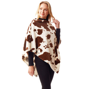 Brown Cow Patterned Soft Faux Fur Poncho, the perfect accessory, luxurious, trendy, super soft chic capelet, keeps you warm and toasty. You can throw it on over so many pieces elevating any casual outfit! Perfect Gift for Wife, Mom, Birthday, Holiday, Christmas, Anniversary, Fun Night Out