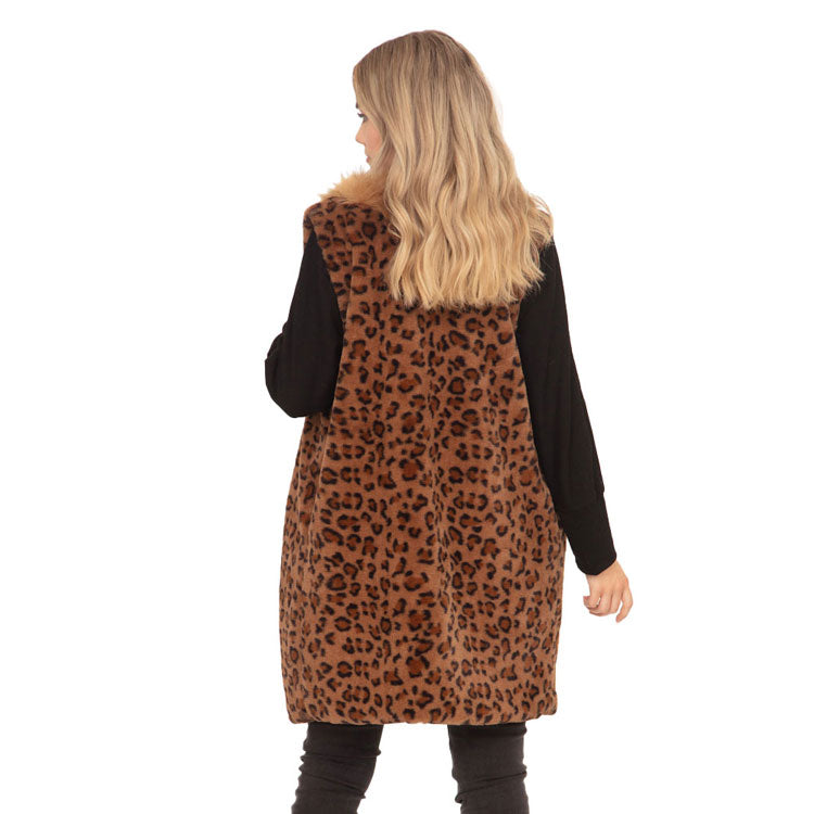 Brown Fall Winter Leopard Patterned Faux Fur Trim Vest, the perfect accessory, luxurious, trendy, super soft chic capelet, keeps you warm and toasty. You can throw it on over so many pieces elevating any casual outfit! Perfect Gift for Wife, Mom, Birthday, Holiday, Christmas, Anniversary, Fun Night Out