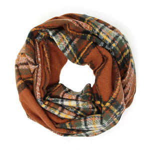 Brown Fall Winter Plaid Check Infinity Scarf, Accent your look with this soft, highly versatile scarf. Great for daily wear in the cold winter to protect you against chill, classic infinity-style scarf & amps up the glamour with plush material that feels amazing snuggled up against your cheeks.